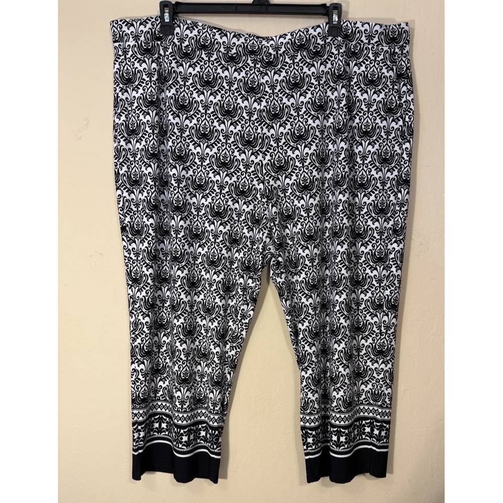 Passport Susan Graver Cropped Pants Women 3X Black White Vacay Relaxed